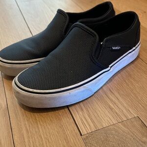 Vans Black leather Asher Slip-On Sneakers